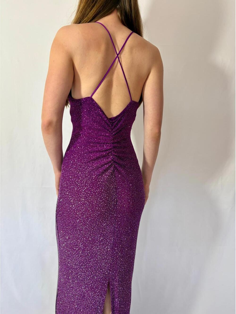 Urban Girl Nites Purple Gradient Glittery Open Back Evening Gown - Picture 3 of 8